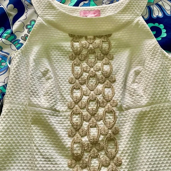 Lilly Pulitzer Jaqueline shift dress in Resort White with gold - Picture 8 of 10